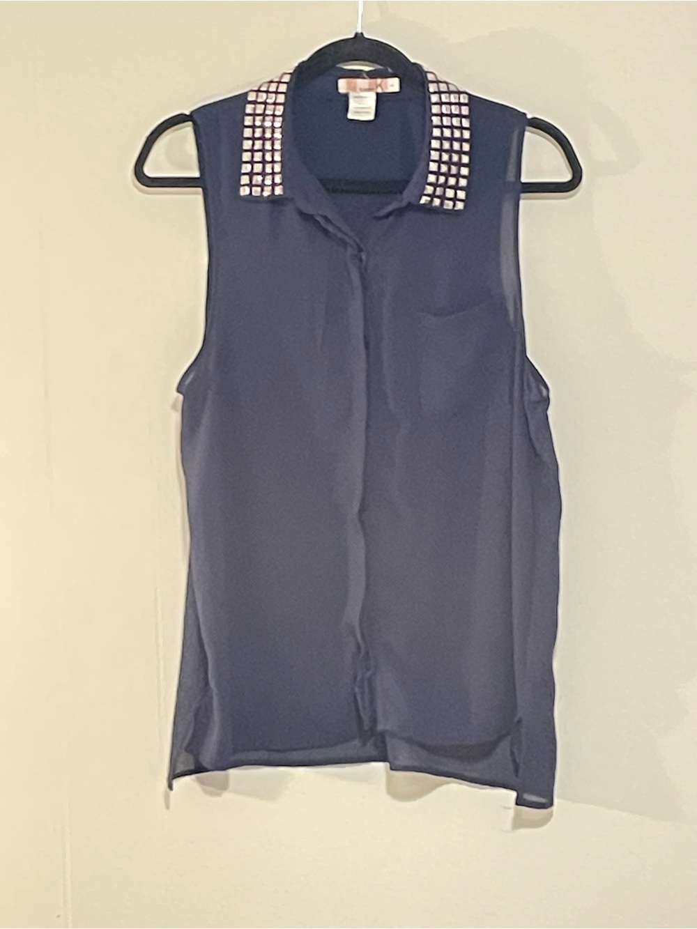 Embellished Collar Navy Sleeveless Camisole. Item #11632